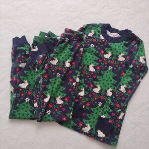 Hanna Andersson Kids Christmas Pajama Set 6-7 Trees w Bunnies Nordic Extra Pants
